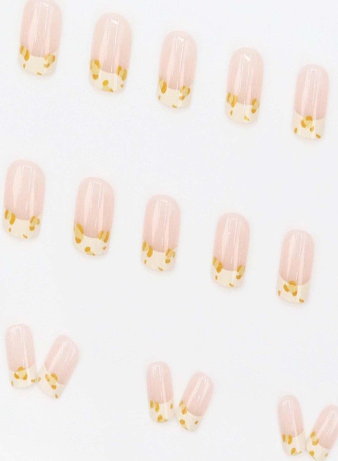 YoYoee Short Square Press on Nails French False Nails Cute Nails Tips Full Cover Nude Fake Nails for Women and Girls 24PCS - Image 3